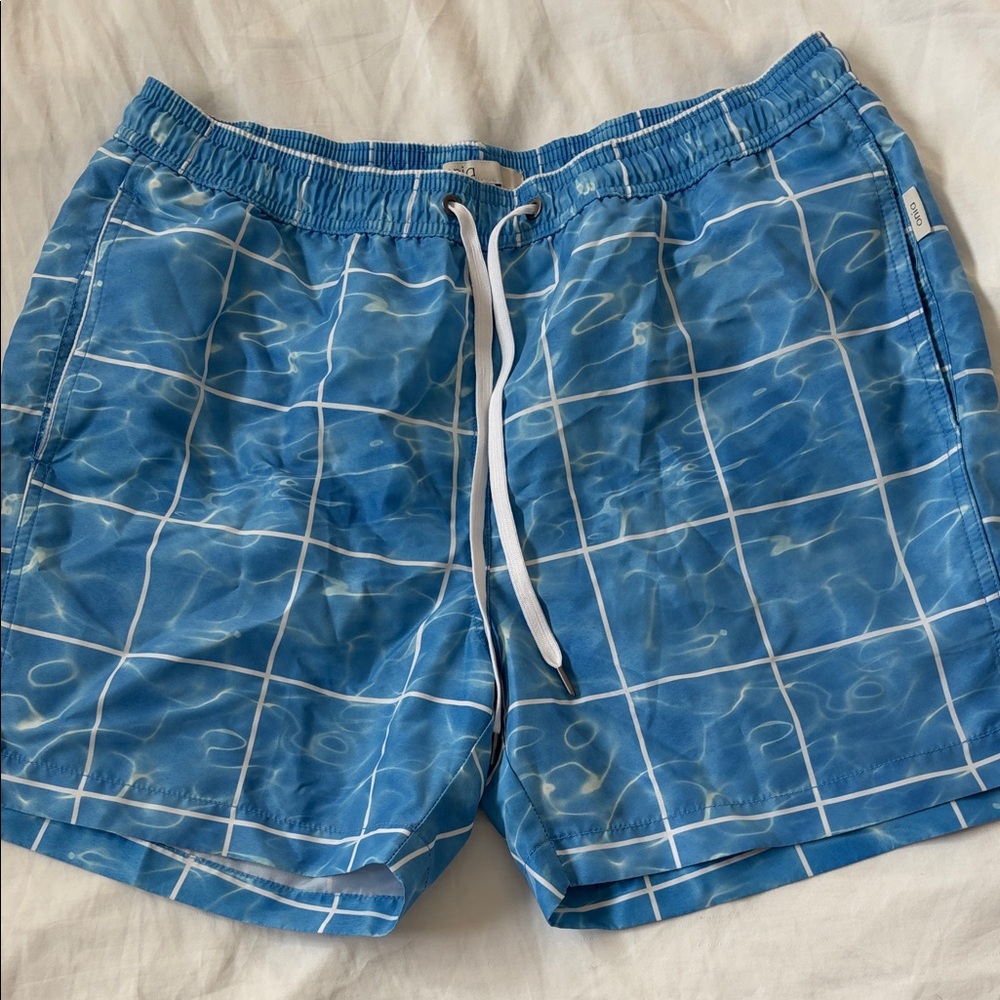 Onia Blue Grid Swim Trunks
